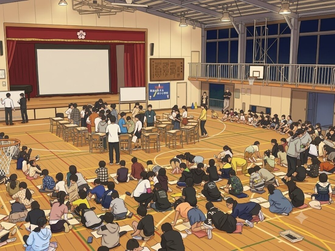 体育館で全校が取り組むモデル授業――意見をつなぐ学び合い